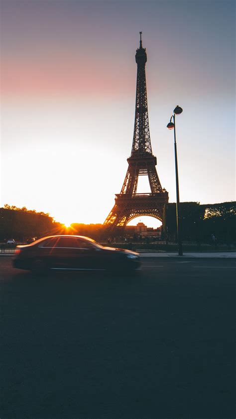 Download Wallpaper 938x1668 Eiffel Tower Paris France Car Traffic