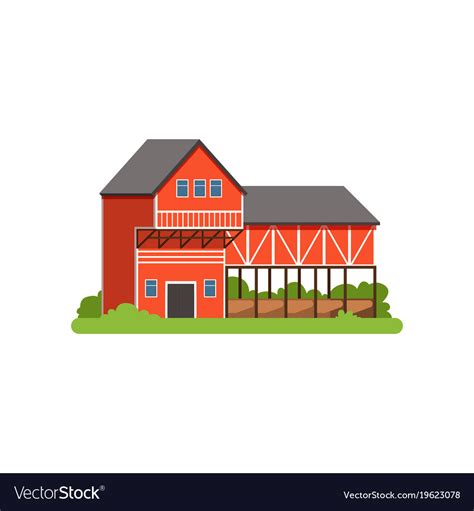 Farm House And Barn Agricultural Building Vector Image
