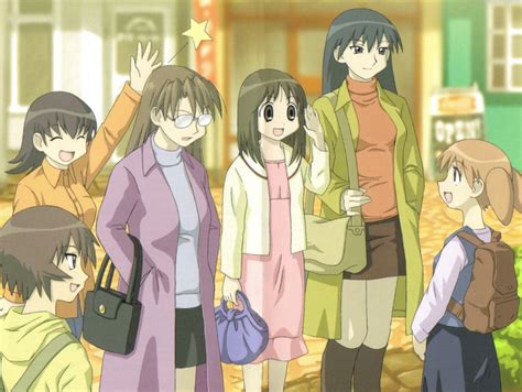 Safebooru Azumanga Daioh Azumanga Daiou Backpack Bag Black Hair Brown Hair Closed Eyes Glasses