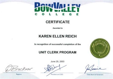 Unit Clerk Certificate