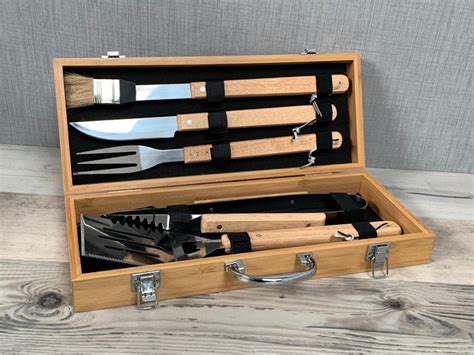 Personalised Wooden Barbecue Set Engraved Barbecue Tools Etsy