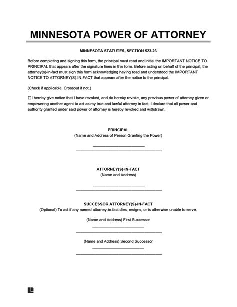Free Minnesota Power Of Attorney Forms PDF Word