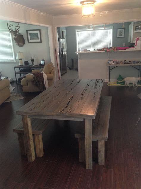 Custom Made Pecky Table And Bench Slab Dining Tables Farmhouse