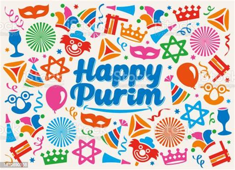 Purim Festival Icons Greeting Card Stock Illustration Download Image