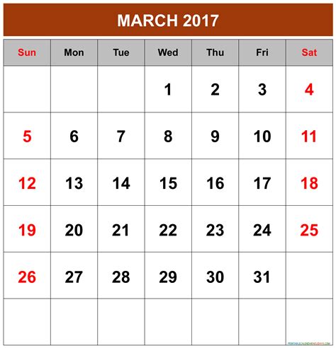 March 2017 Calendar Printable Calendar Template 2020 2021