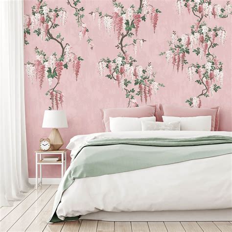 Wisteria Botanical Pink Bloom Mural By Woodchip And Magnolia Woodchip