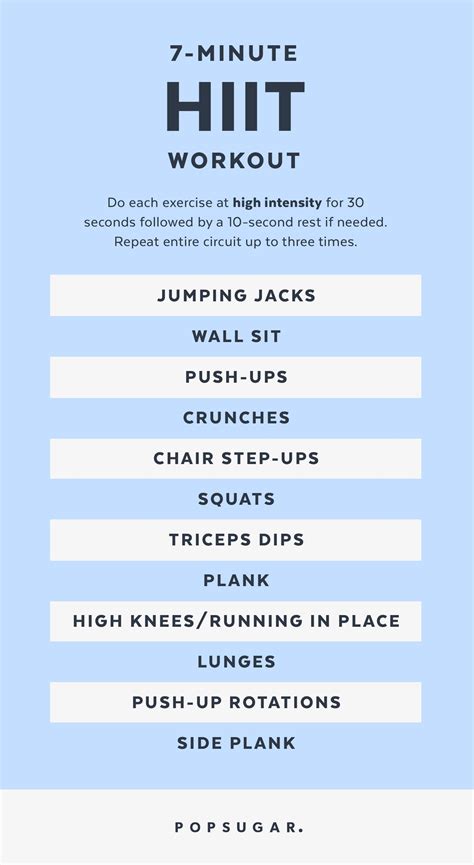 7 Minute Hiit Workout Printable Poster Popsugar Fitness