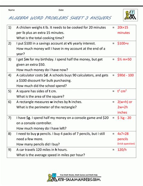 Word problems vocabulary and reading comp. Algebra Word Problems Worksheet Pdf | Algebra Worksheets ...