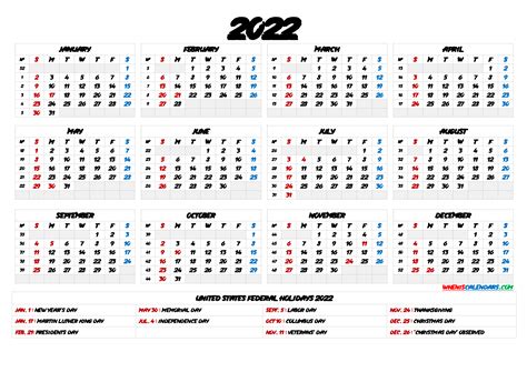 Calendar For 2022 With Holiday Calendar Example And Ideas
