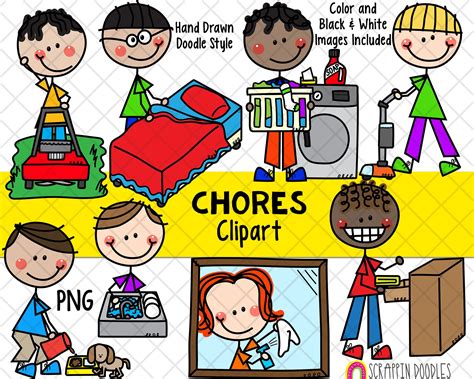 Household Chores Clipart Doodle Boys Chores Clipart Kids Doing Chor