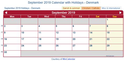 The following dates will be considered bank holidays. Print Friendly September 2019 Denmark Calendar for printing