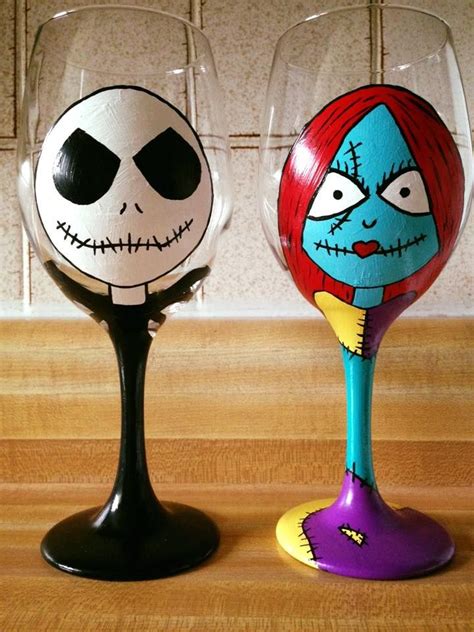 Nightmare Before Christmas Jack And Sally Hand Painted Wine Glass