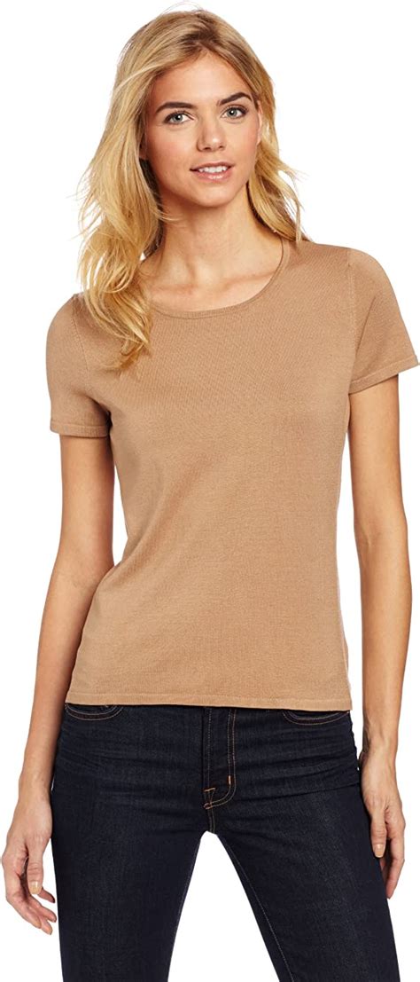 Jones New York Womens Knit Short Sleeve Shell Shirt Camel Medium At
