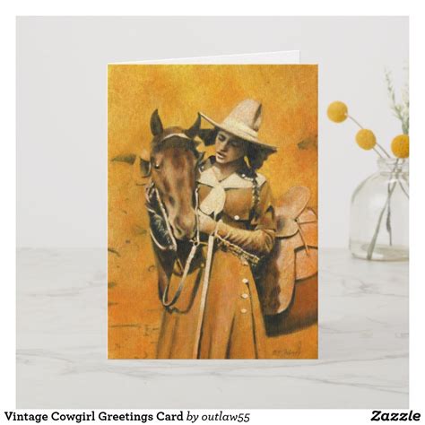 Vintage Cowgirl Greetings Card Zazzle Vintage Cowgirl Cowgirl Vintage