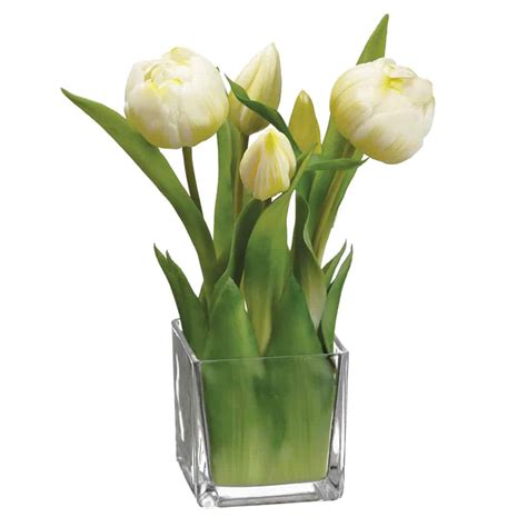 9″ Tulip In Glass Vase White Silk Flower Depot