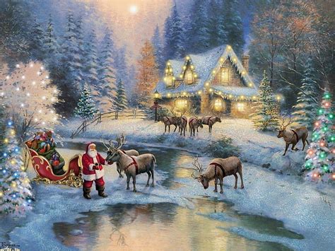 Hd Wallpaper Holiday Christmas House Reindeer Santa Winter