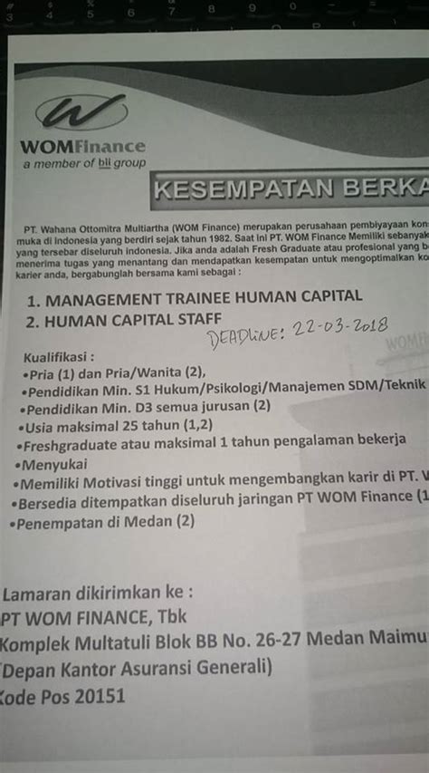 Bab ii gambaran umum pt wom finance a. Pekerjaan Teller Di Wom Finance : Contoh Surat Lamaran Wom ...