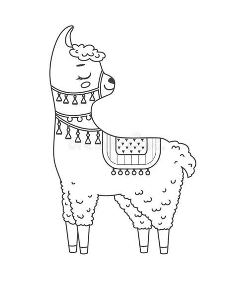 Cute Outline Doodle Llama With Hand Drawn Elements Royalty Free