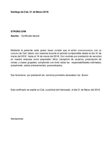 Carta Experiencia laboral gym