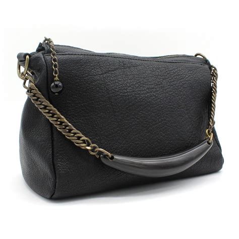 Laura B Bauletto Leather Leather And Mesh Bag Black Strap Bag