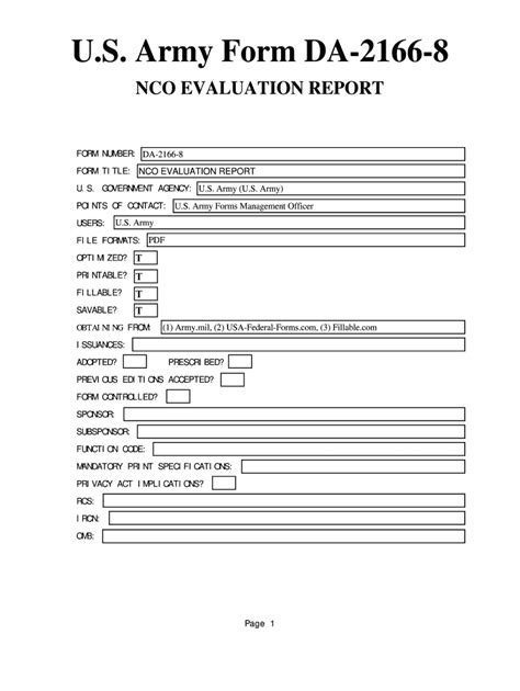 Fillable Online Us Army Form Da 2166 8 Nco Evaluation Report Fax