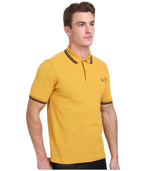 Fred Perry Slim Fit Twin Tipped Polo In Mustardblack Yellow For Men Lyst