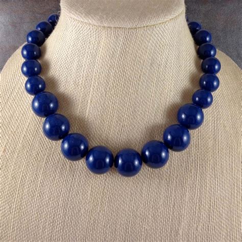 Statement Necklace Bead Necklace Blue Navy Blue Blue Etsy Round Bead Necklace Necklace