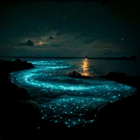 Bioluminescence Bio Luminescent Ocean Ai Generated Bioluminescent