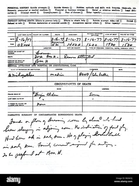 Elvis Presley Página Dos Del Informe De La Autopsia Realizada Por El