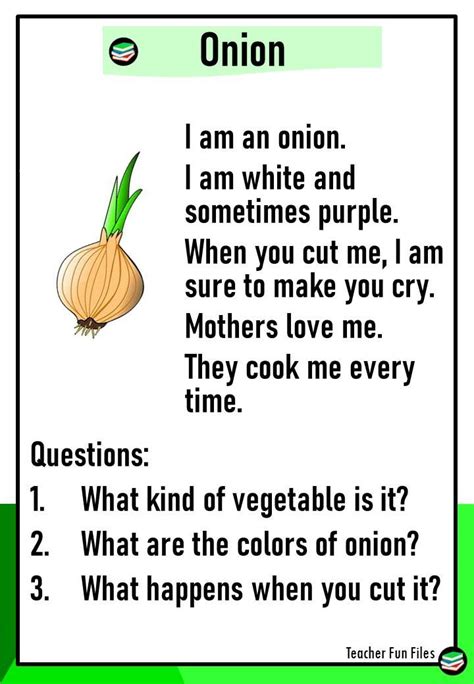 Teacher Fun Files Reading Passages About Vegetables With Comprehension