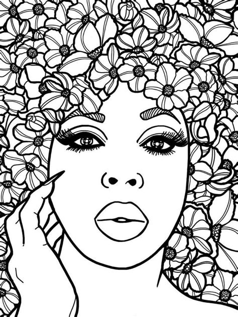 Rabbit and bunny coloring pages for easter. Adult coloring page african girl portrait colouring sheet black style pdf printable anti-stre ...