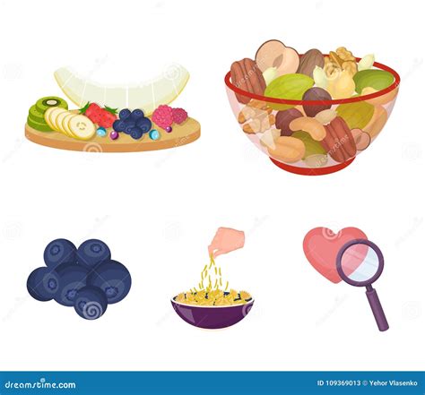 Assorted Nuts Fruits And Other Food Food Set Collection Icons In