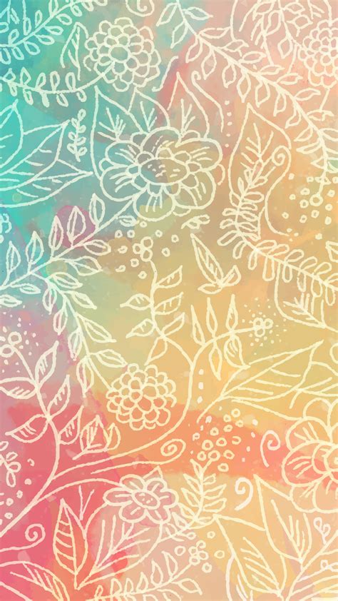 Free HD Hand Drawn Flowers iPhone Wallpaper For Download 0410
