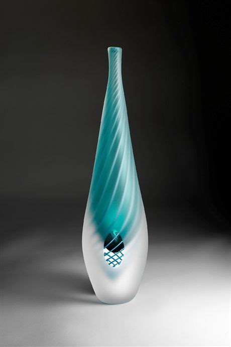 Charlie Macpherson Teardroop Contemporary Glass Sculpture With Clear And Turquoise Accents