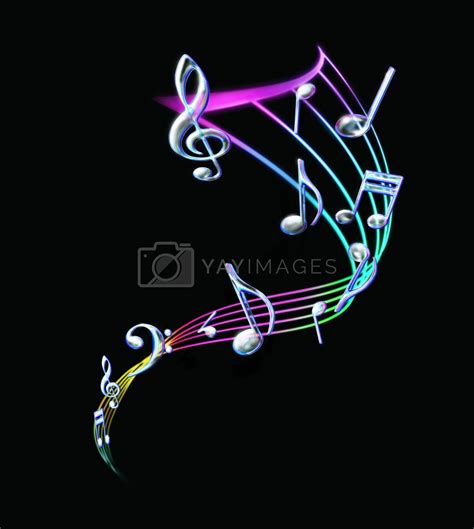 Colorful Music Notes With A Staff In Black Background By