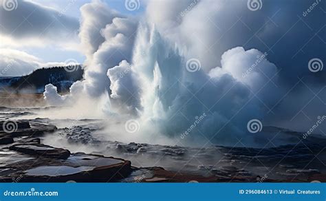 A Photo Of Geothermal Geysers With Billowing Steam As The Background