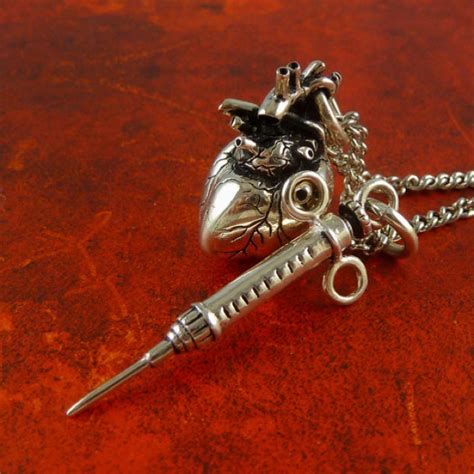 Syringe Necklace Bronze Syringe Pendant Etsy Anatomical Heart