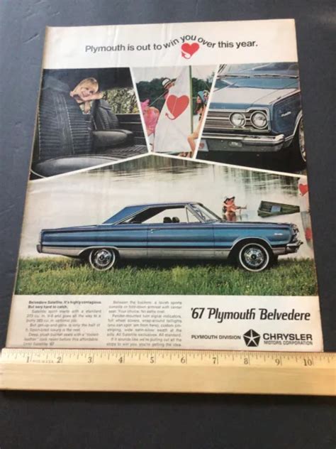 1967 Plymouth Belvedere Car Ad Clipping Original Vintage Magazine Print