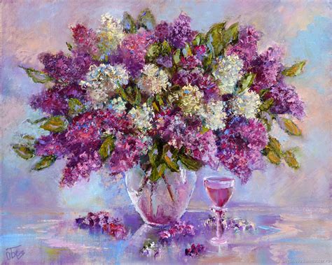 Oil Painting On Canvas Lilac Flowers A Bouquet Of Flowers In A Vase