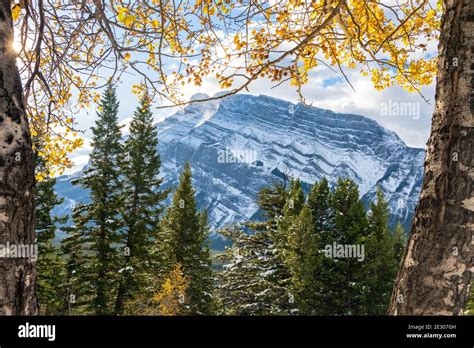 Banff National Park Beautiful Landscape Snow Covered Mount Rundle With