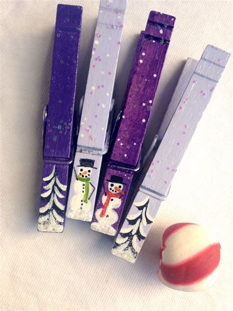 Christmas Clothespins Hand Painted Purple And Lavender Snowman Etsy