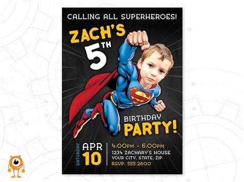 Superman Birthday Invitation Super Hero Invitation Etsy