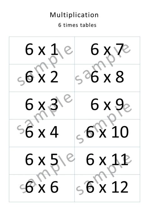 Multiplication 6 To 12 Times Table Flash Cards Math