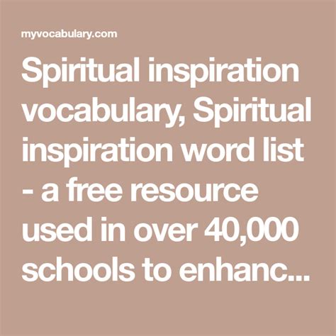 Spiritual Inspiration Vocabulary Spiritual Inspiration Word List A