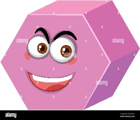 Hexagonal Prism Cartoon Character With Face Expression On White