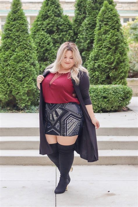 Skirt And Knee High Boots Plus Size Outfit Plus Size Date Outfit