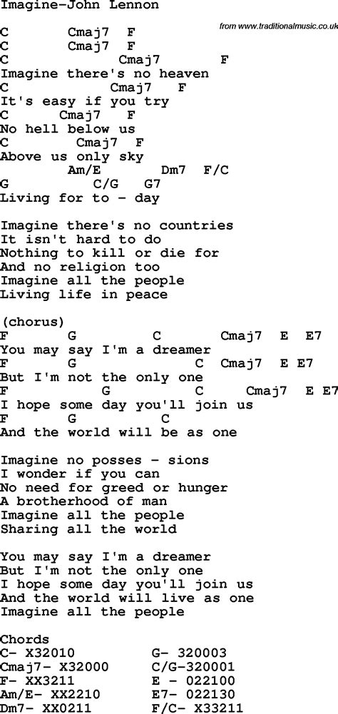 Protest Song Imagine John Lennon Lyrics And Chords