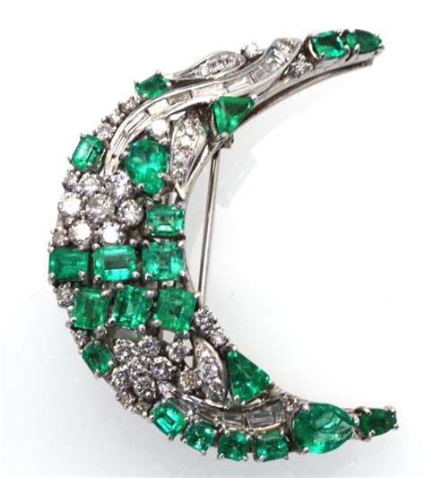 Emerald Diamond Crescent Brooch Cris Notti Jewels