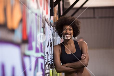 Portrait Of A Young Beautiful African American Women In Sports Clothes