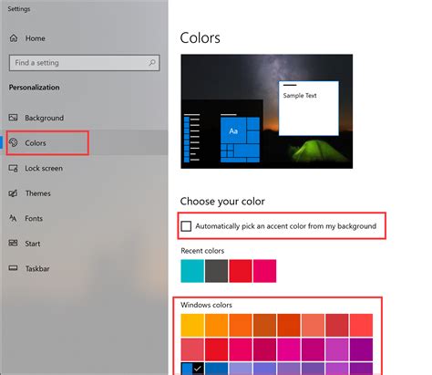 Set Theme Colors Such As Colors Of Window Borders Get Started Menu